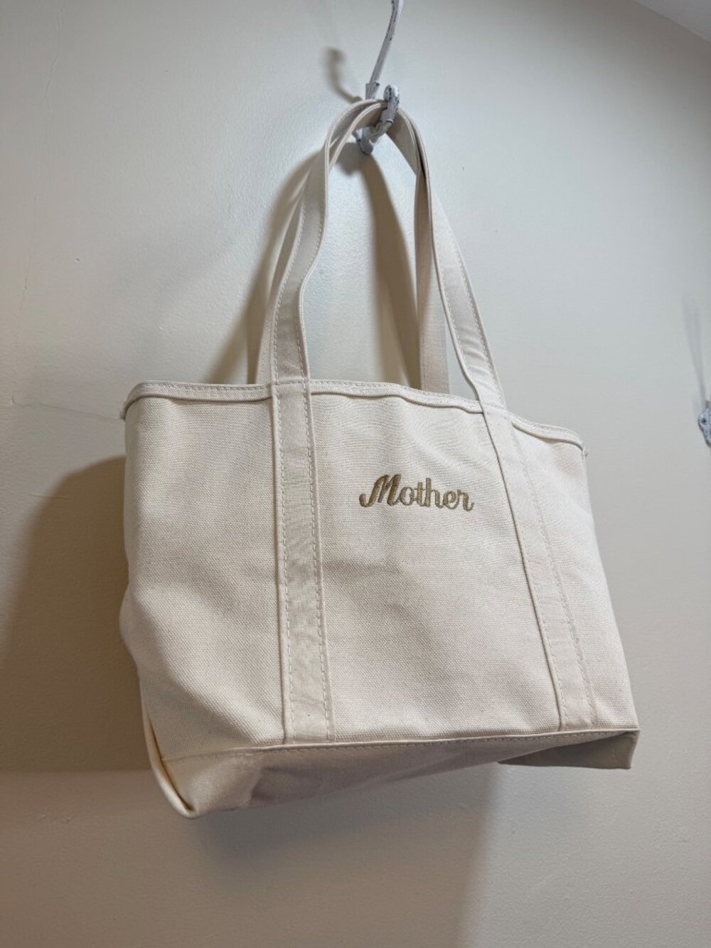 L.L. Bean Boat & Tote Bag Open Top Long Handle MOTHER Natural Color - Picture 2 of 8